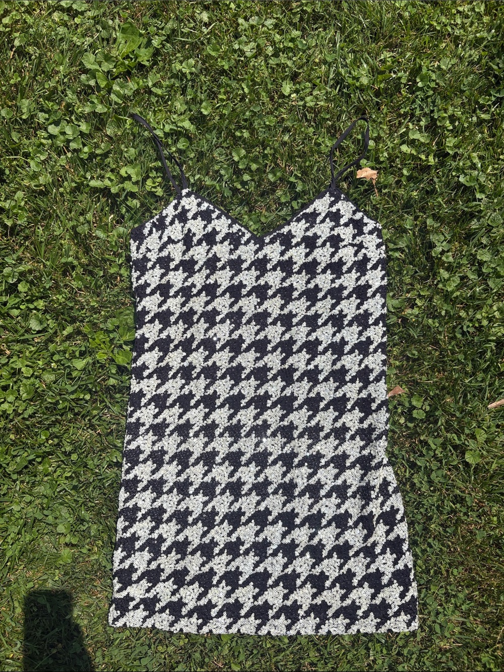 Express Black & White Houndstooth Slip Mini Dress